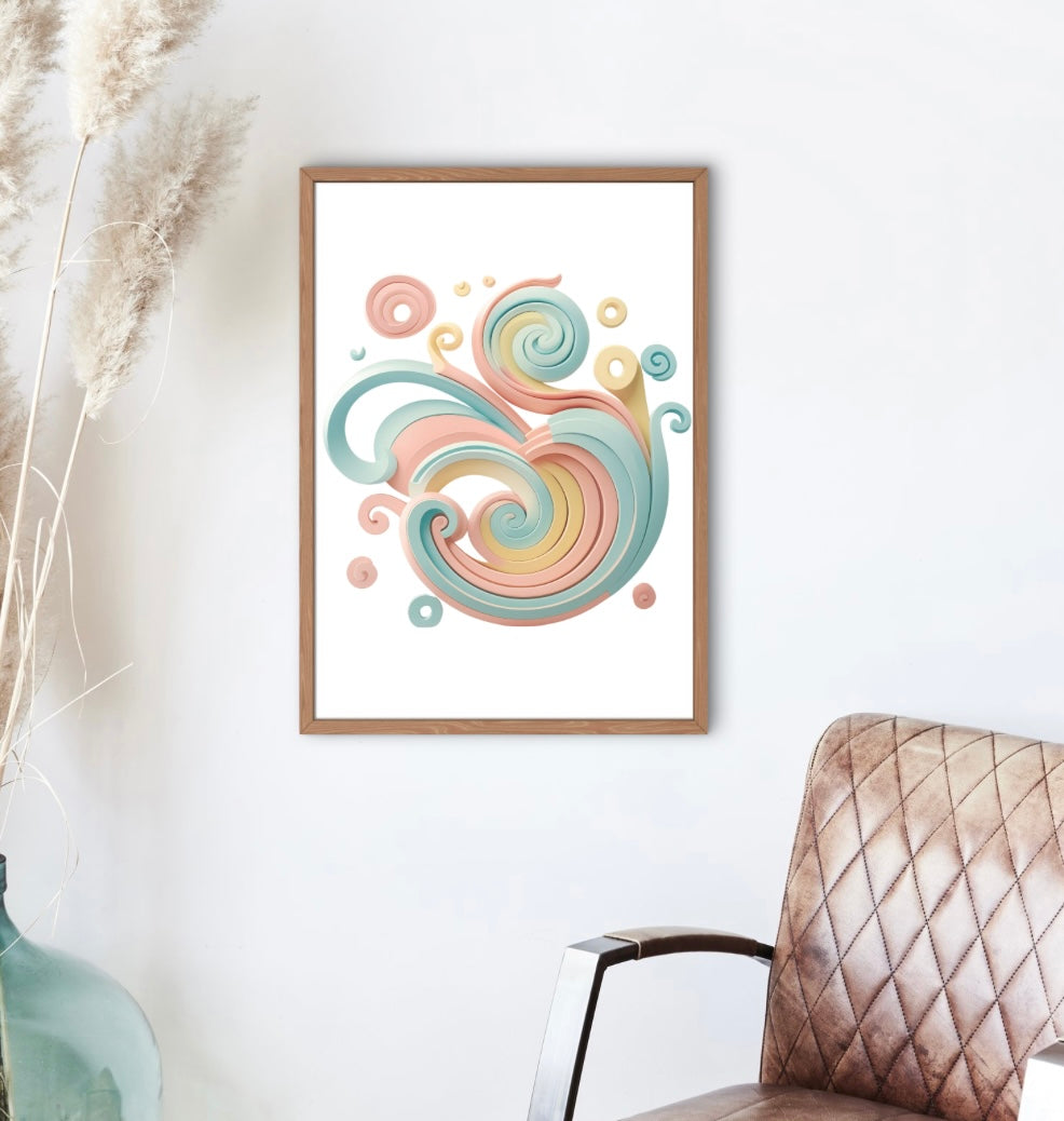 Pastell Kunstposter – Abstrakte Spiralen | Ohne Rahmen | A3 & A4