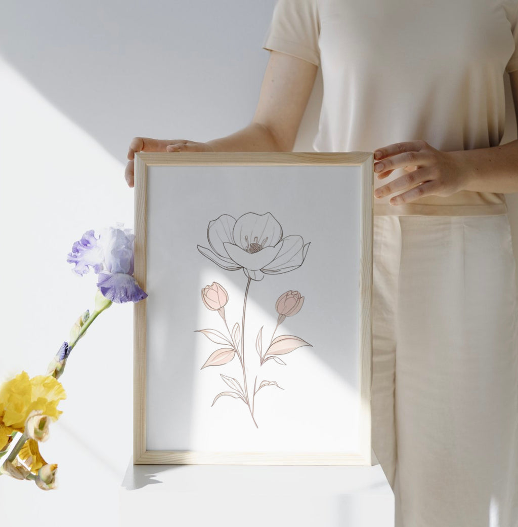 Boho Poster Blumen A4 A3 A2 – Beige Rosa – Skandinavisch & Minimalistisch
