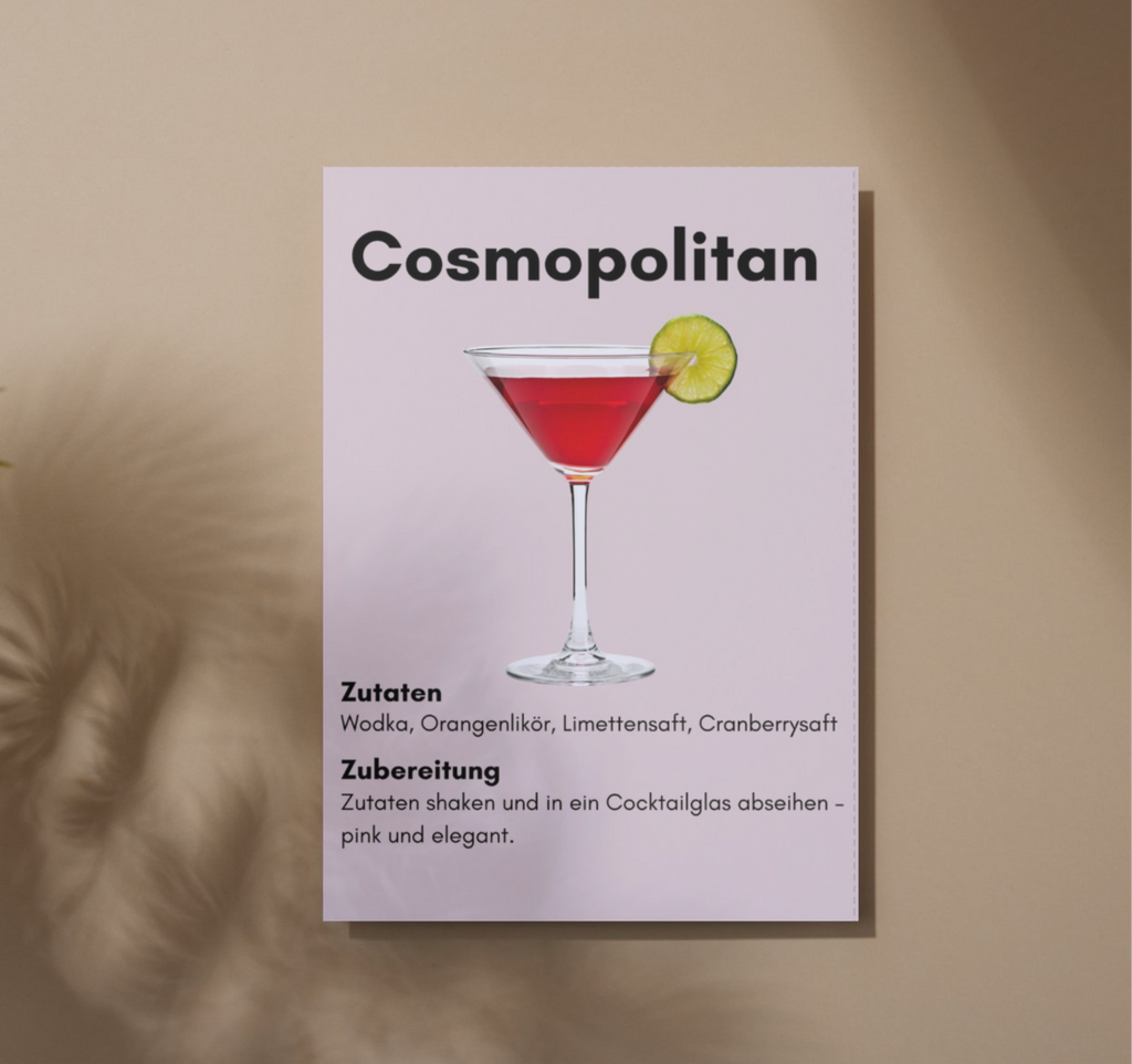 Cosmopolitan Cocktail Poster – Elegante Wanddeko im modernen Bar-Stil (A2/A3/A4)