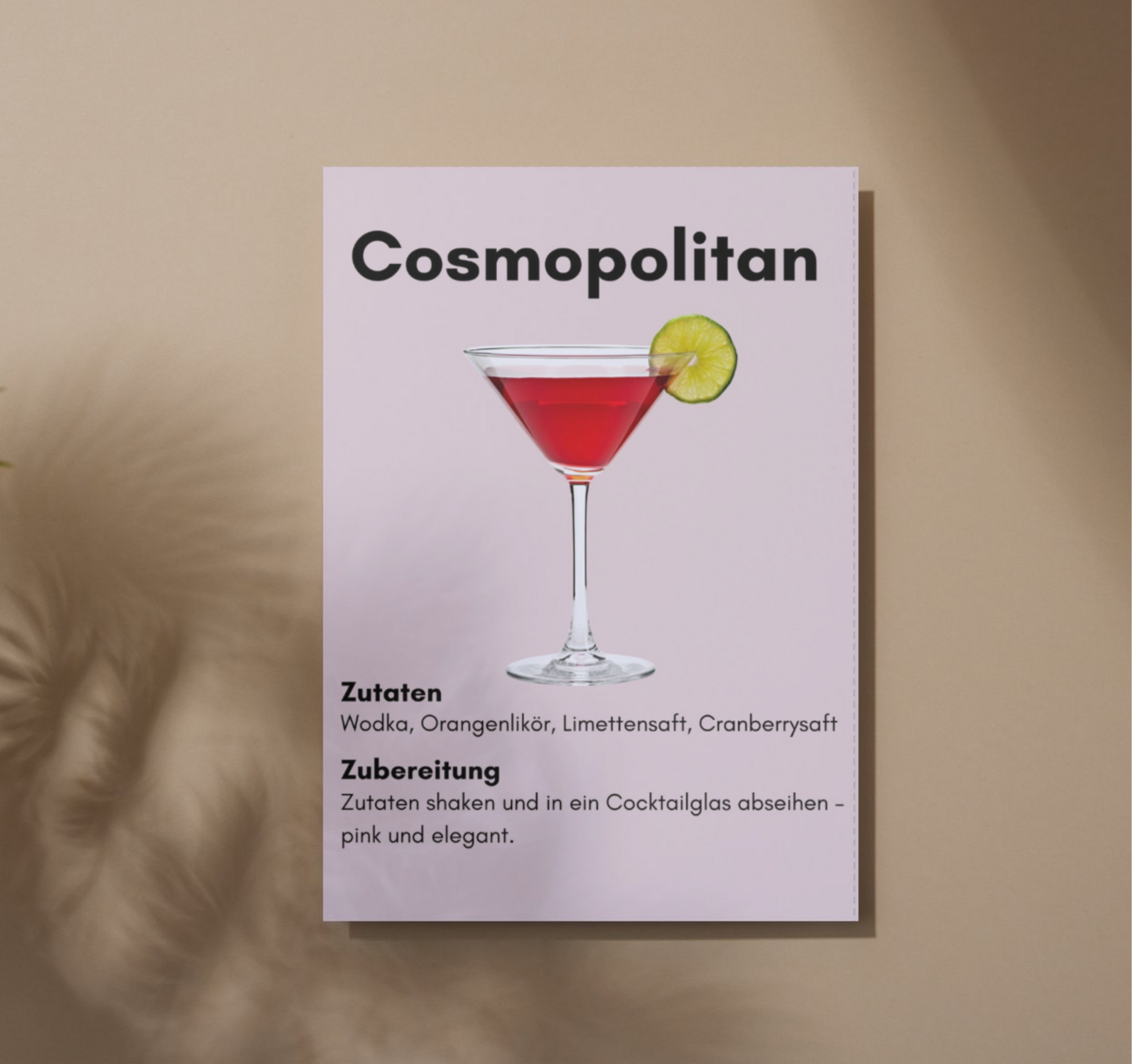 Cosmopolitan Cocktail Poster – Elegante Wanddeko im modernen Bar-Stil (A2/A3/A4)