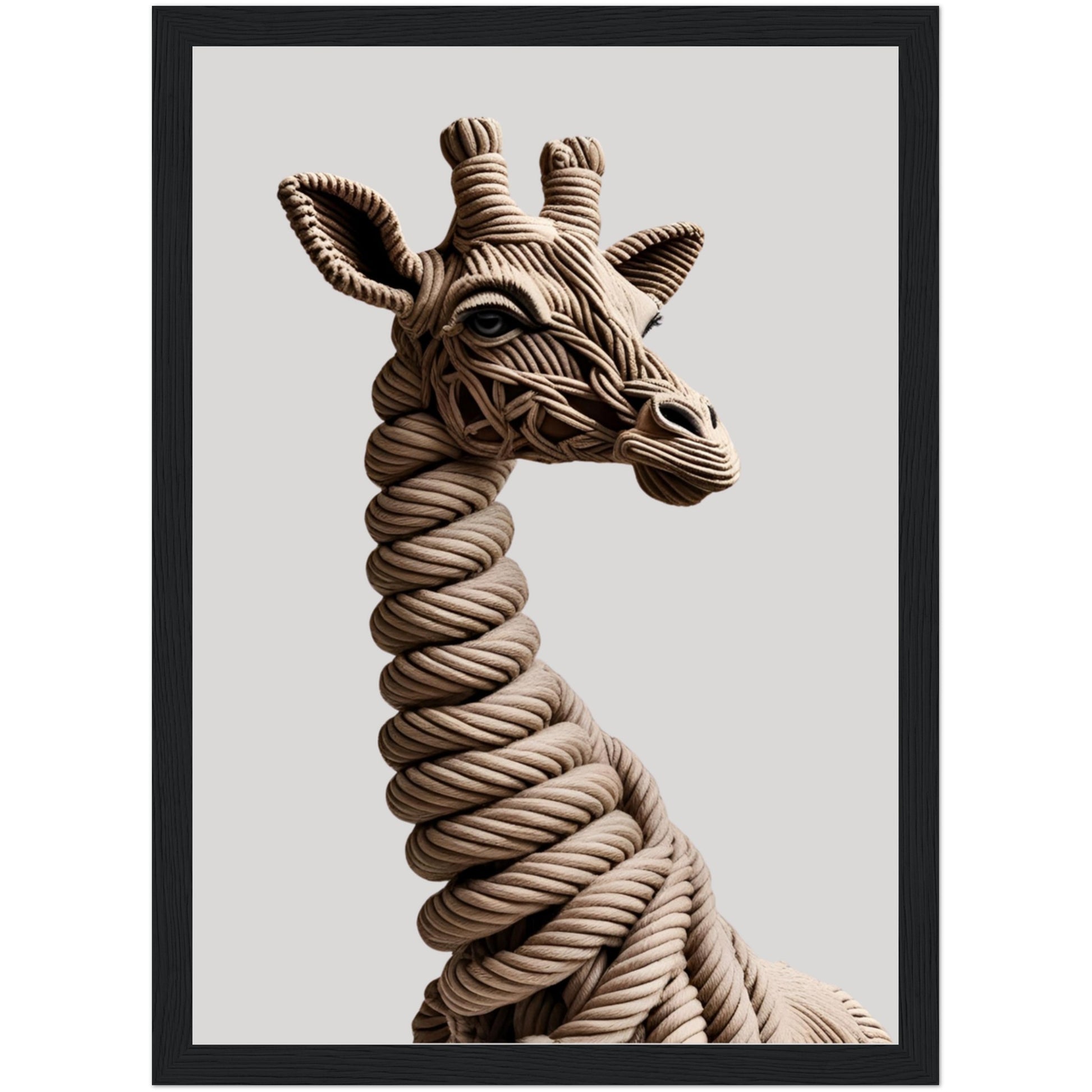 3D-Effekt Poster mit Giraffe aus Seil im schwarzen Holzrahmen – stilvolle Naturkunst für Wohnräume, Kinderzimmer oder Büro