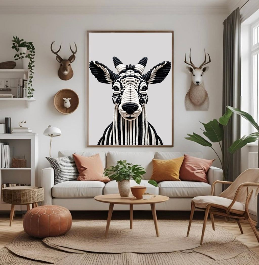 Poster mit Rahmen Reh Schwarz-Weiß 3D-Bild A4, A3, A2
