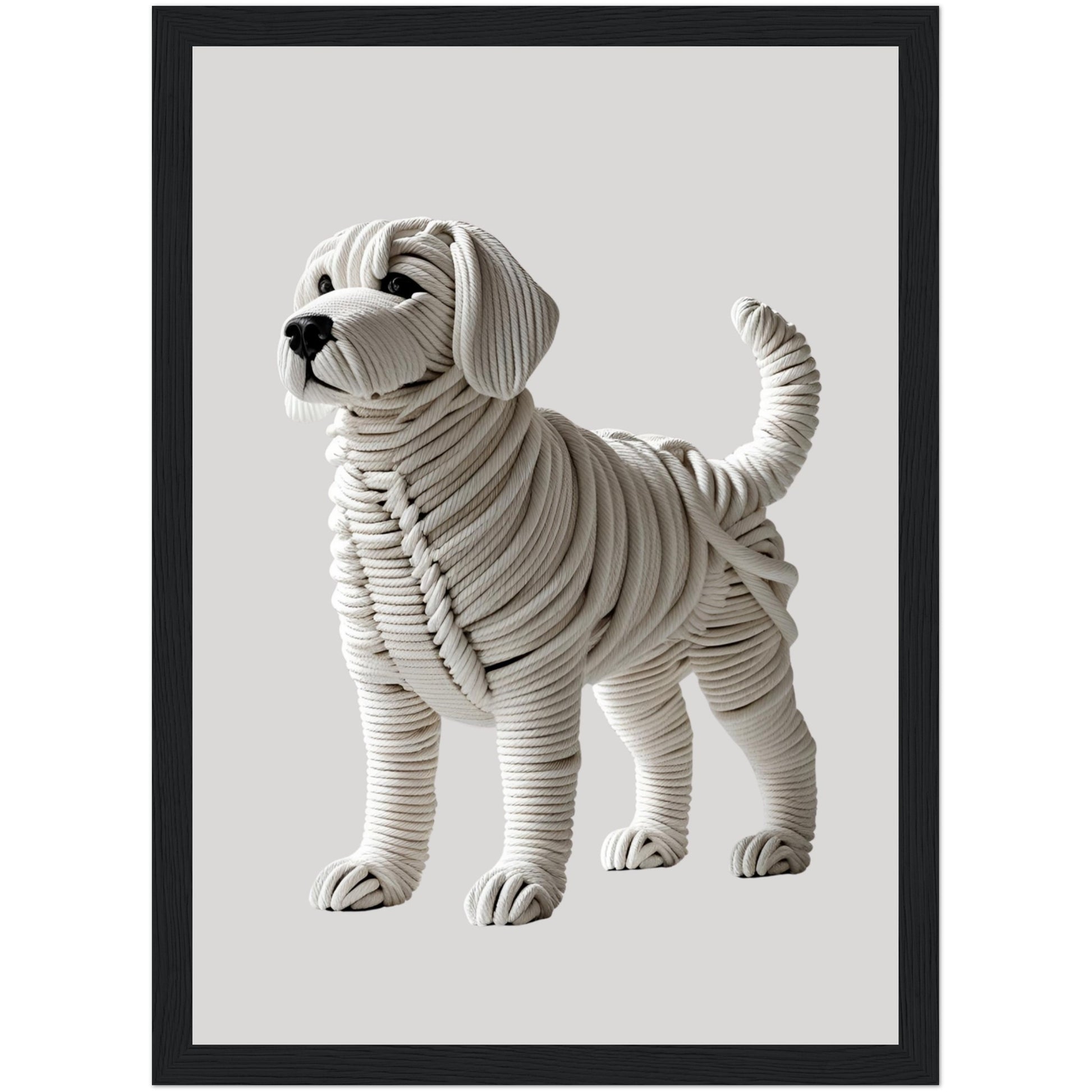 Schwarzer Holzrahmen mit elegantem Hundeposter aus Seilen in 3D-Optik – exklusive Wandgestaltung für Wohnzimmer oder Schlafzimmer