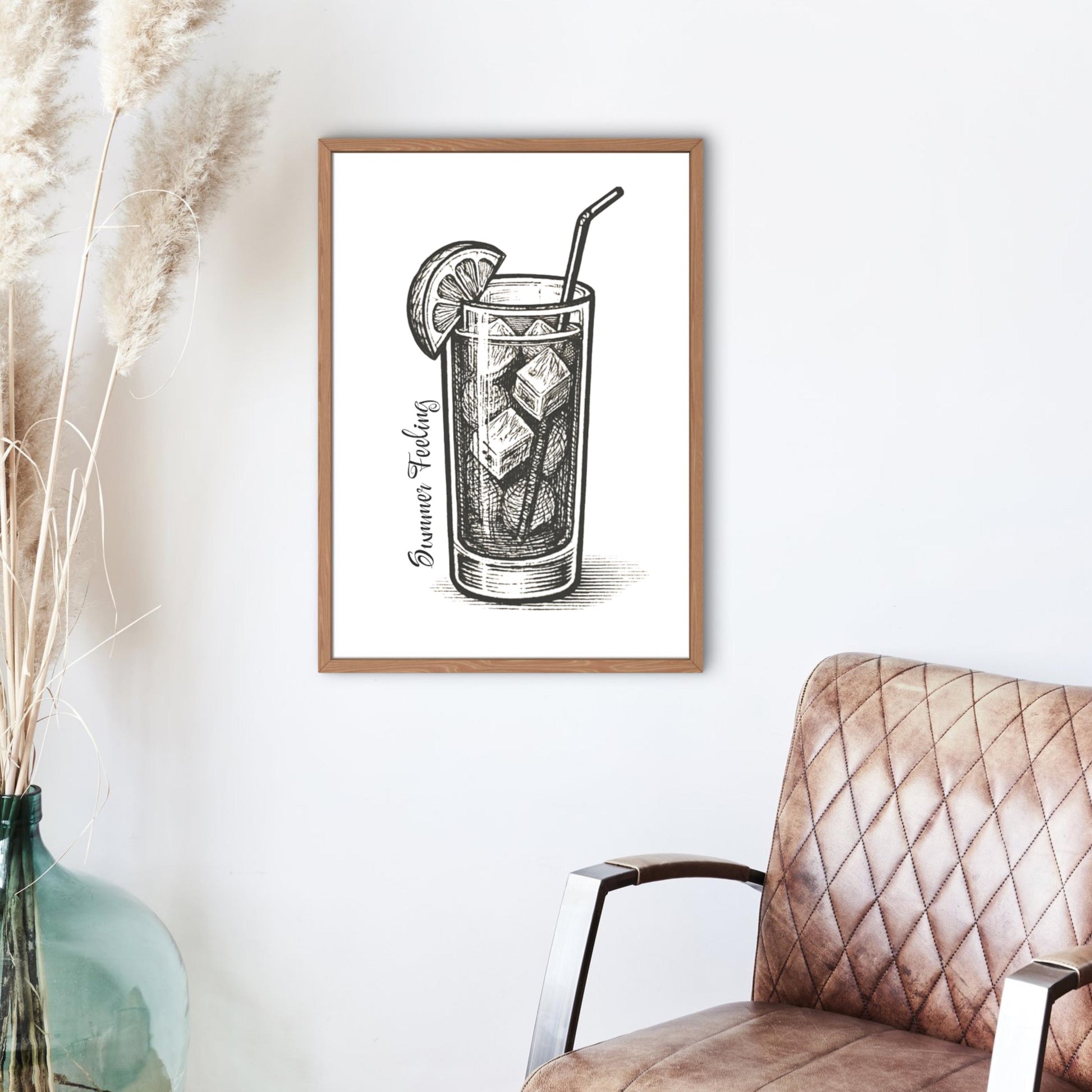 Cocktailglas Poster – „Summer Feeling“ in stilvoller Schwarz-Weiß-Ästhetik (A2/A3/A4)