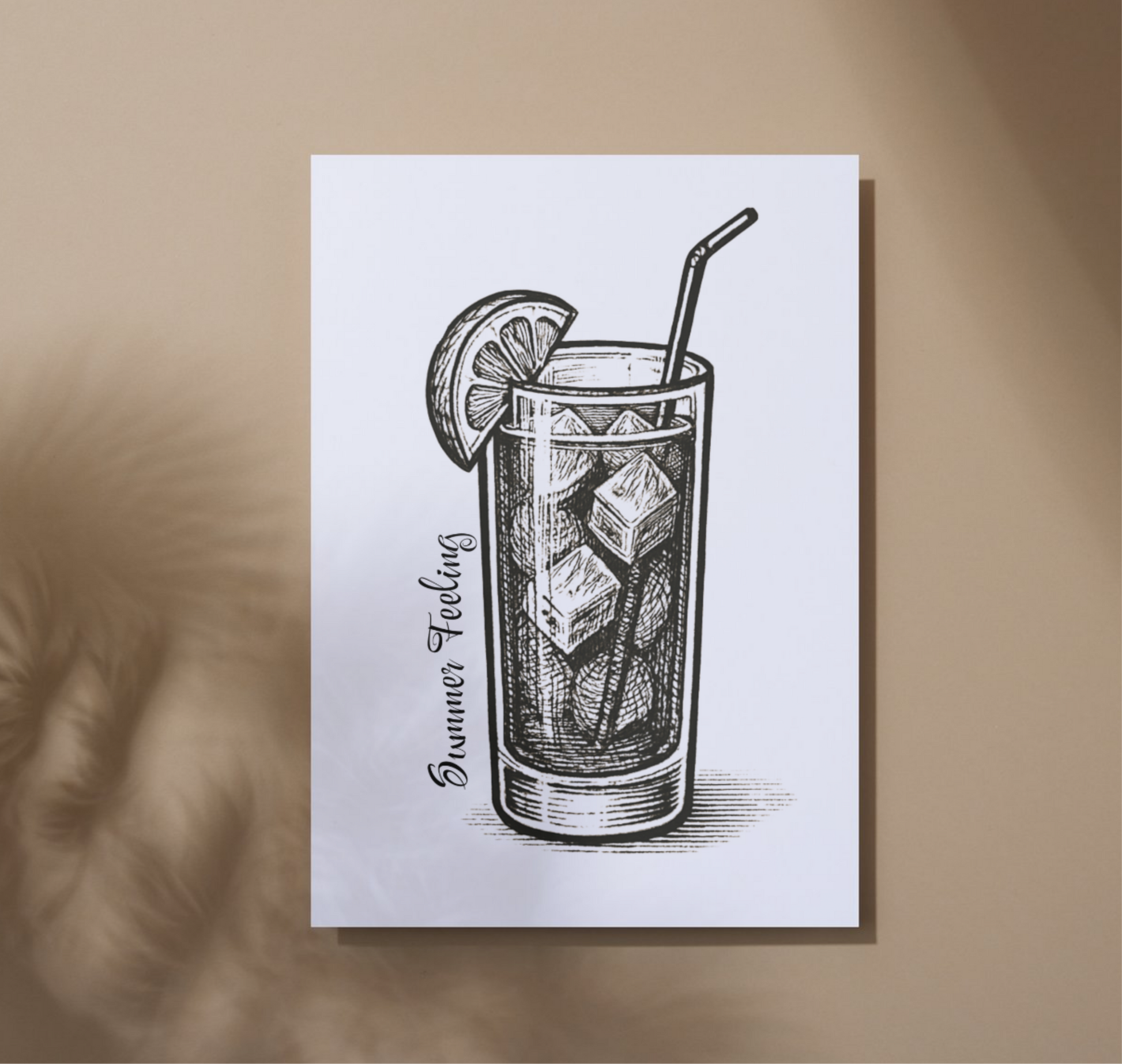 Cocktailglas Poster – „Summer Feeling“ in stilvoller Schwarz-Weiß-Ästhetik (A2/A3/A4)