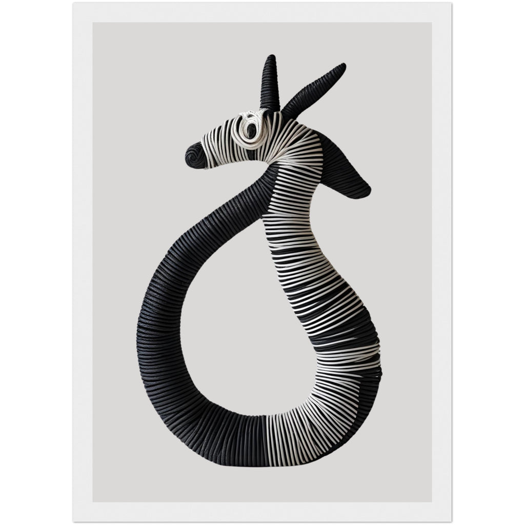 Kunstvolles Schwarz-Weiß Tierposter mit zwei Köpfen aus Seil, gerahmt in elegantem schwarzen Rahmen, perfektes Wandbild für Schlafzimmer und Wohnzimmer
