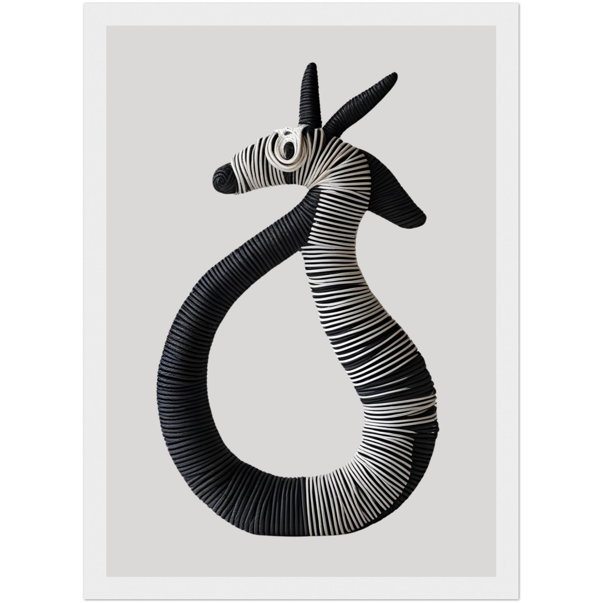 Kunstvolles Schwarz-Weiß Tierposter mit zwei Köpfen aus Seil, gerahmt in elegantem schwarzen Rahmen, perfektes Wandbild für Schlafzimmer und Wohnzimmer