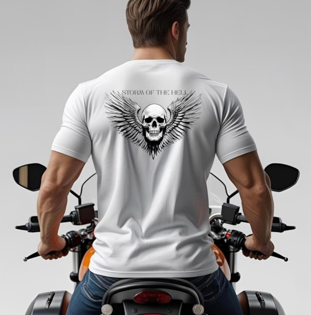 „Storm of the Hell“ T-Shirt – Rückenprint mit Totenkopf & Flügeln | Unisex Shirt (S–4XL)