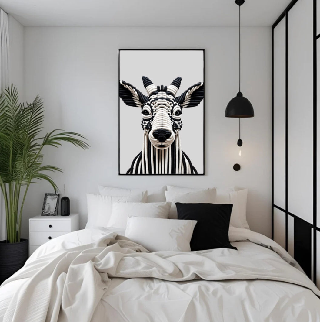 Poster Rehkopf Schwarz-Weiß Seilen  3D-Optik (A4, A3, A2)