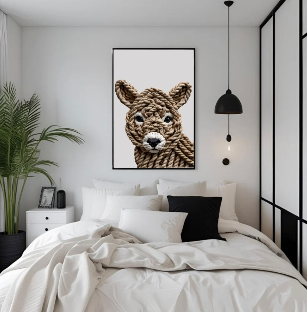 Wandbild mit Baby Bären-Motiv – natürliche Kinderzimmer-Deko im skandinavischen Stil mit Holzrahmen
