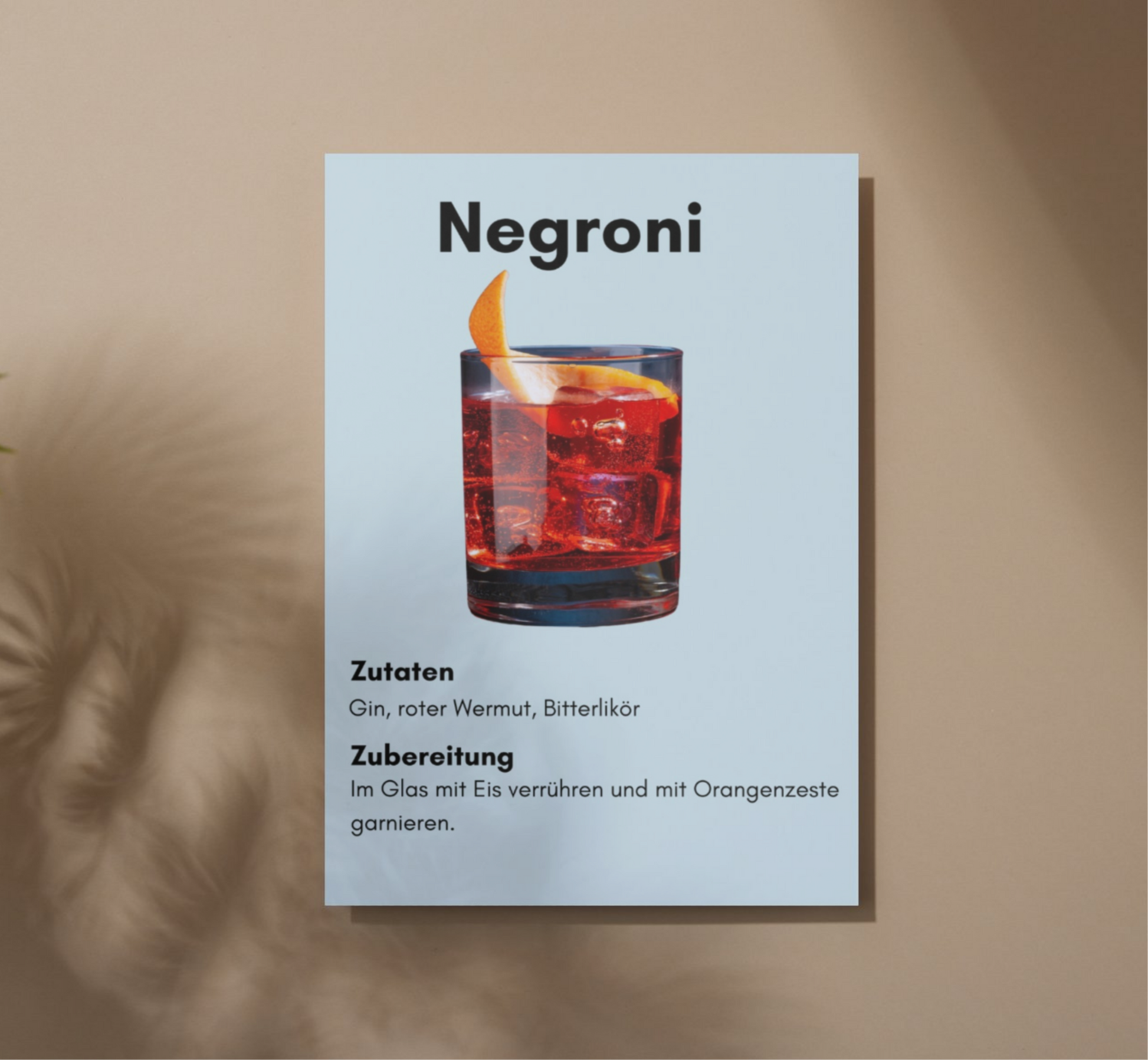 Negroni Cocktail Poster – Stilvoller Kunstdruck mit Zutaten & Rezept (A2/A3/A4)