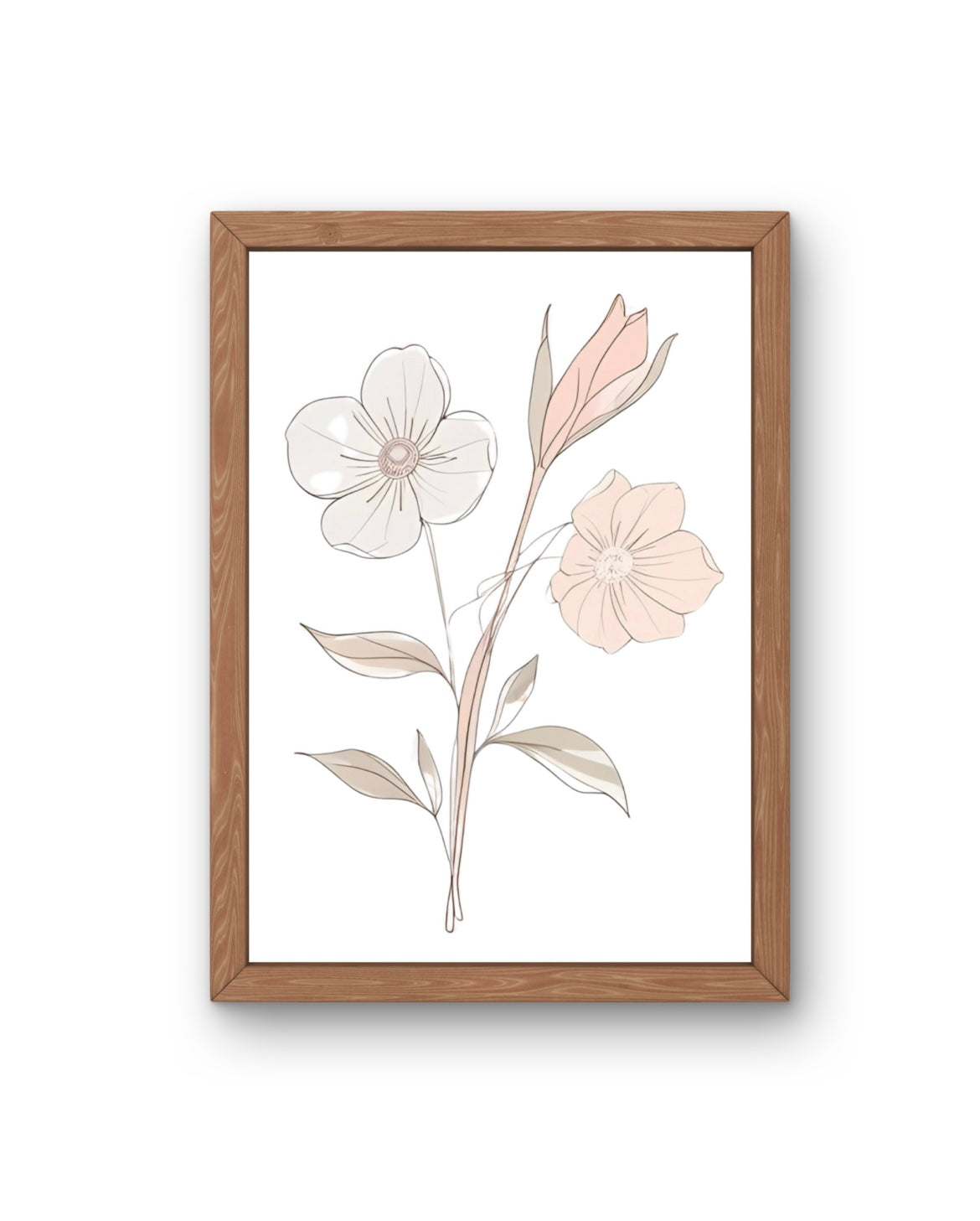 Florales Boho Poster A4 A3 A2 – Line Art Blumenmotiv – Beige Rosa – Minimal Design