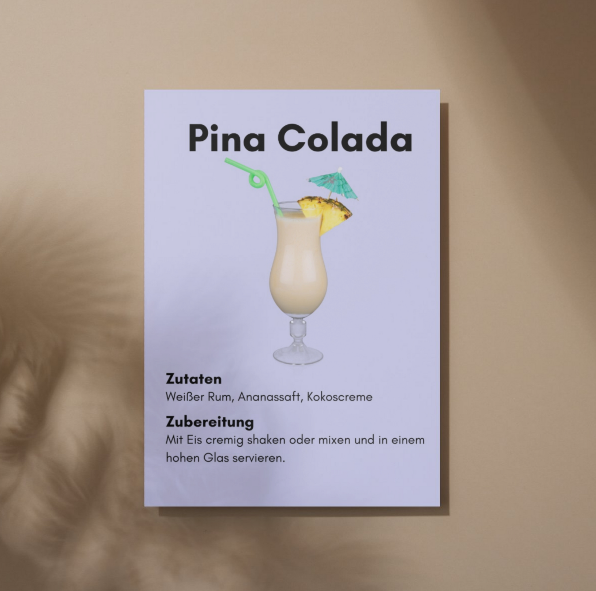 Wandbild Piña Colada Cocktail – Tropische Wanddeko mit Stil (A2/A3/A4)