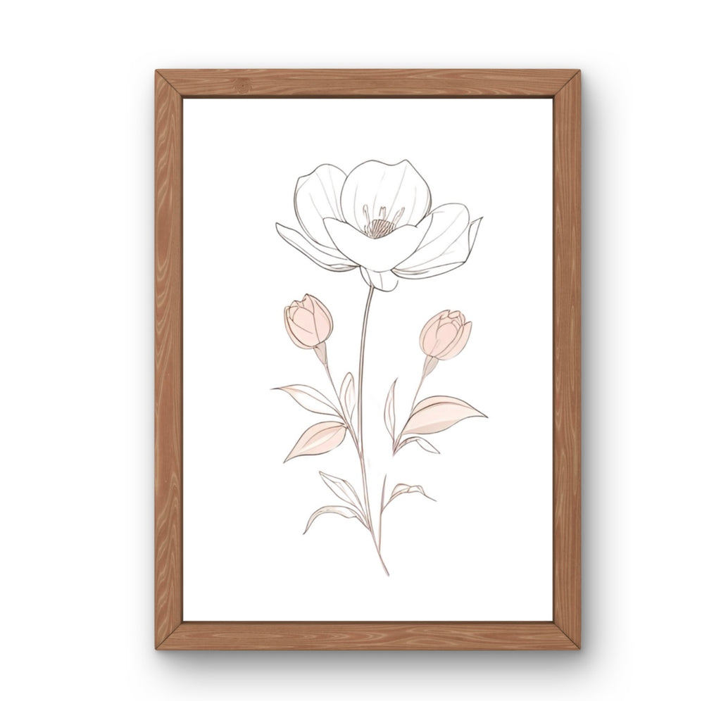 Boho Poster Blumen A4 A3 A2 – Beige Rosa – Skandinavisch & Minimalistisch