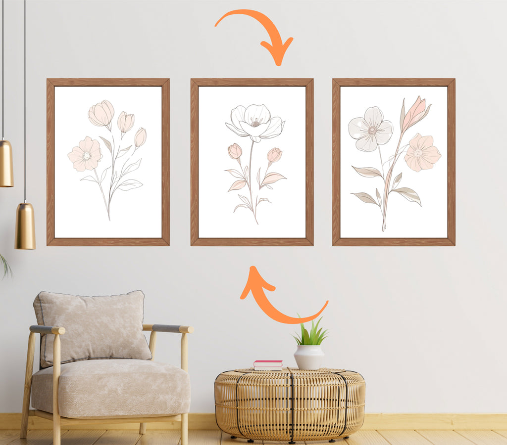 Boho Poster Blumen A4 A3 A2 – Beige Rosa – Skandinavisch & Minimalistisch