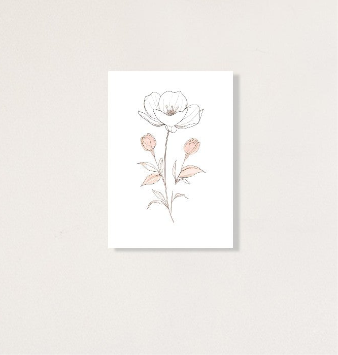 Boho Poster Blumen A4 A3 A2 – Beige Rosa – Skandinavisch & Minimalistisch