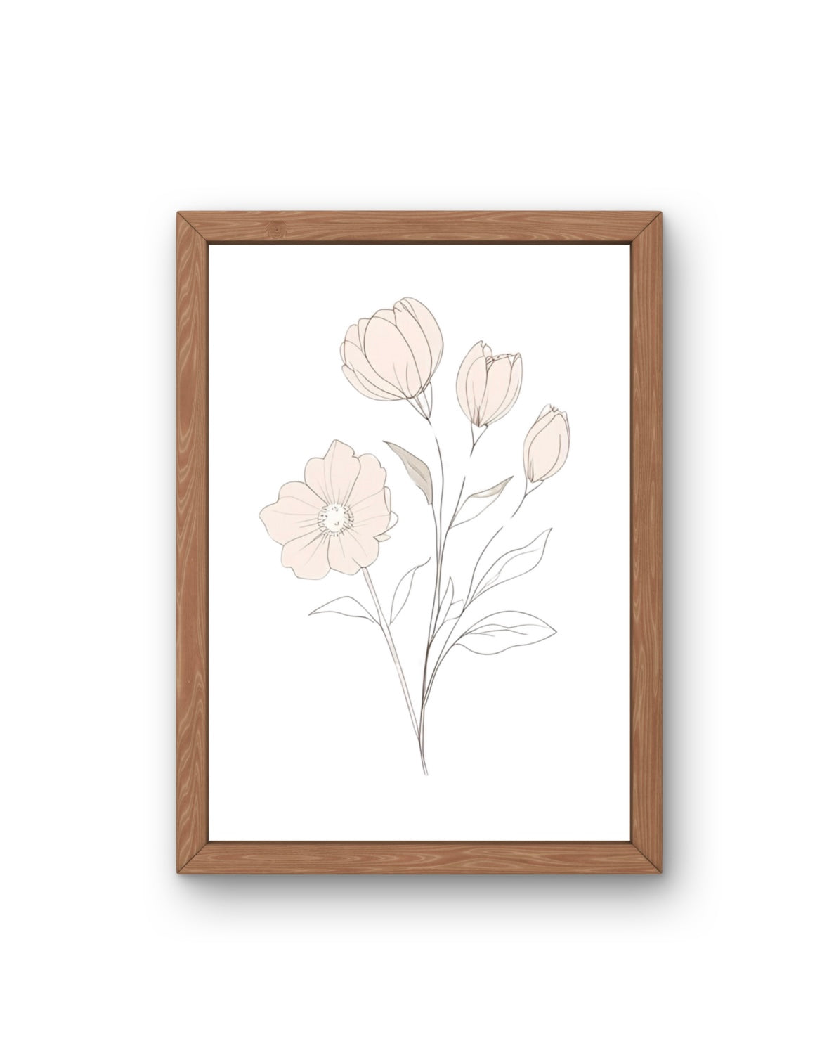 Boho Poster Line Art A4 A3 A2 – Blumen Illustration – Beige Rosa – Skandi Stil