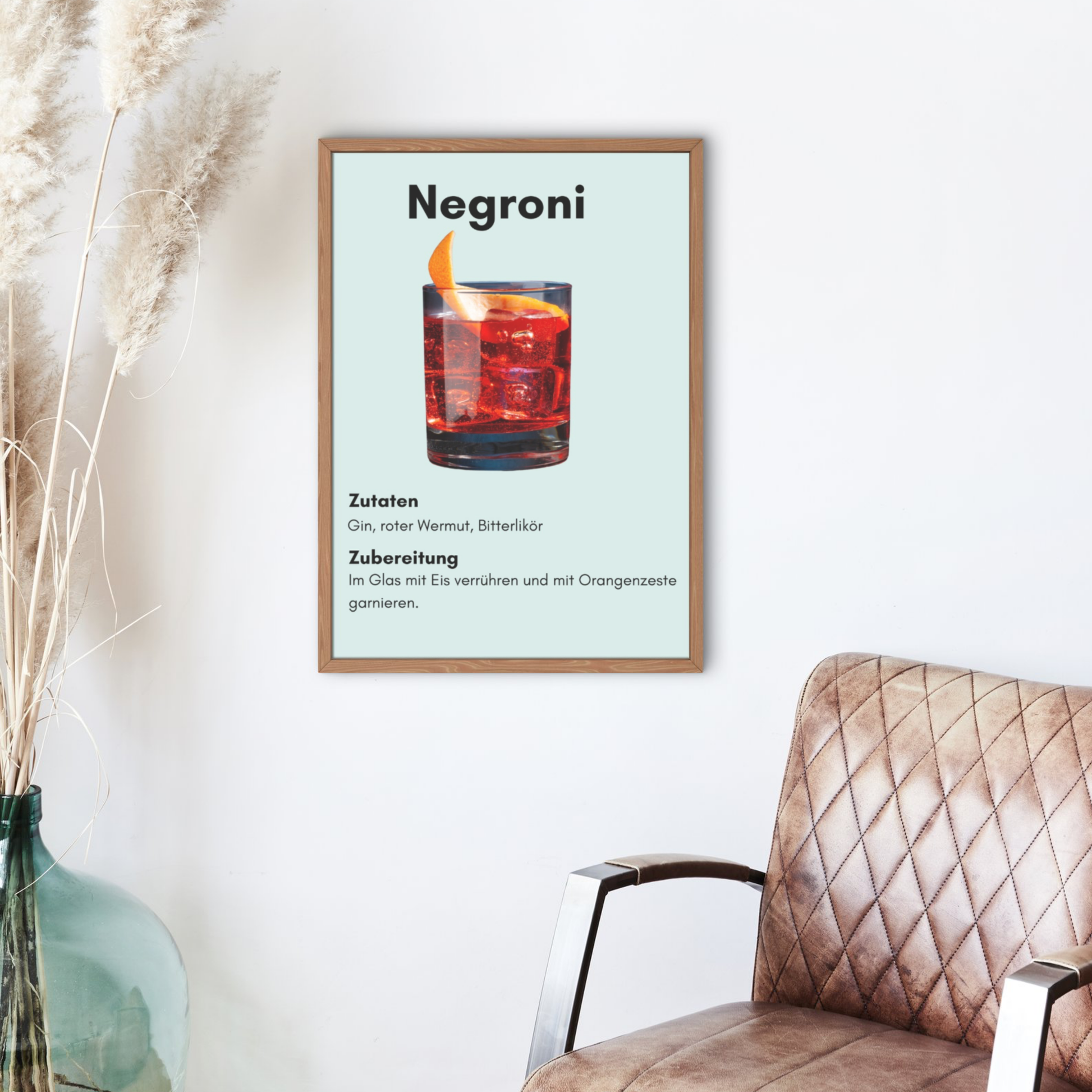 Negroni Cocktail Poster – Stilvoller Kunstdruck mit Zutaten & Rezept (A2/A3/A4)