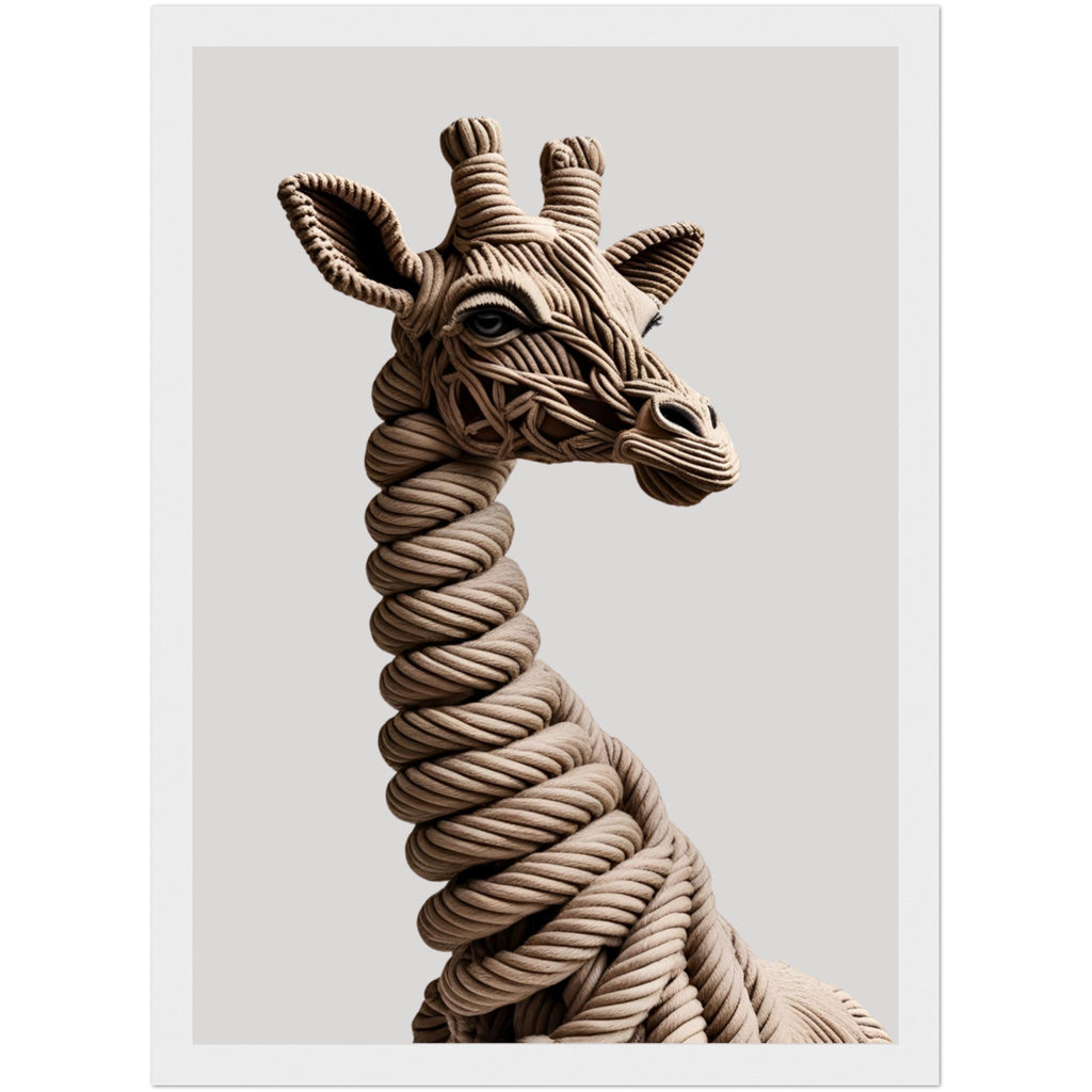 Giraffe als 3D-Poster aus Seilen im hellen Holzrahmen – naturverbundene Wandgestaltung für moderne Wohn- oder Kinderzimmer