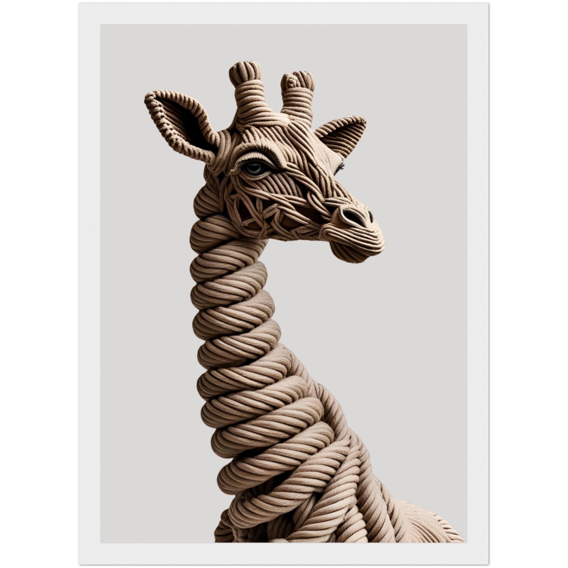 Giraffe als 3D-Poster aus Seilen im hellen Holzrahmen – naturverbundene Wandgestaltung für moderne Wohn- oder Kinderzimmer