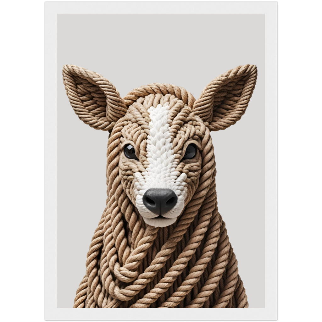 Elegantes Rehkopf Poster aus kunstvoll gelegten Seilen in 3D-Optik im hellen Holzrahmen – moderne Wandkunst für Wohn- oder Arbeitsbereiche